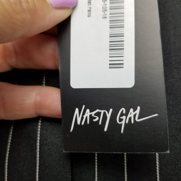 Nasty Gal Pants Womens 8 Black Pinstripe Up Your Life High Waisted *NWT* - Picture 3 of 16